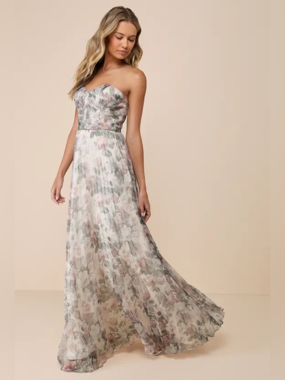Most Beautiful Day Ivory Multi Floral Print Organza Maxi Dress | Size 4 - Picture 2 of 7
